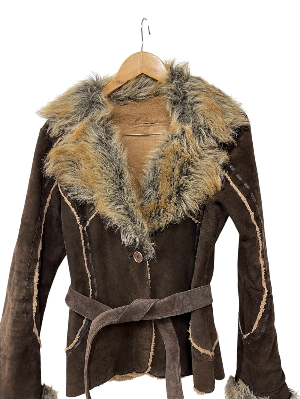 1990s Y2K Vintage Wilsons Leather Suede Jacket Penny Lane Boho Style Faux Fur S - Picture 2 of 8